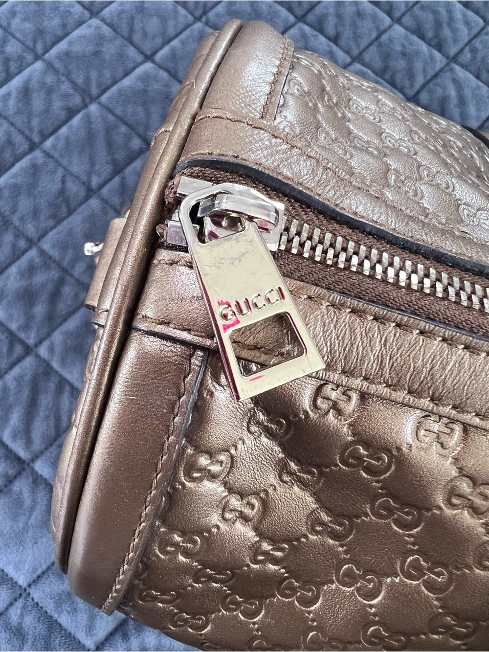 Gucci Boston Purse Metallic Bronze Duffle Bag Style Gold Crossbody Strap - Picture 7 of 16